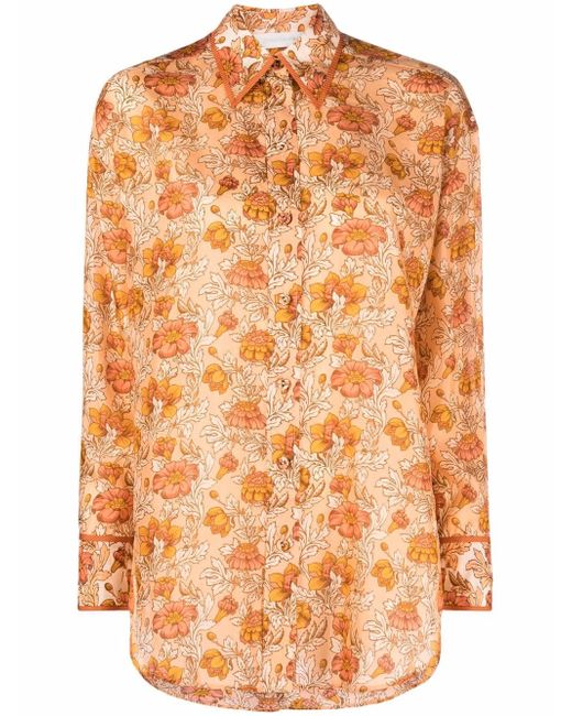 Zimmermann шелковая рубашка с цветочным принтом