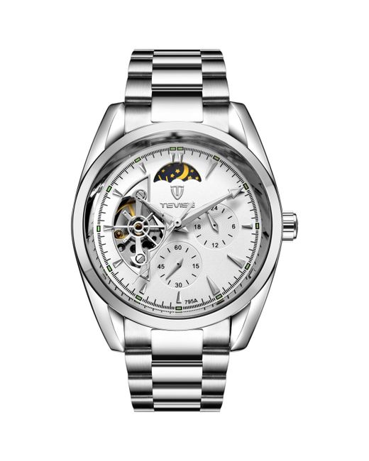 Nobrand Часы наручные механические d-4.2 см с хронографом 3 атм светящиеся серебро