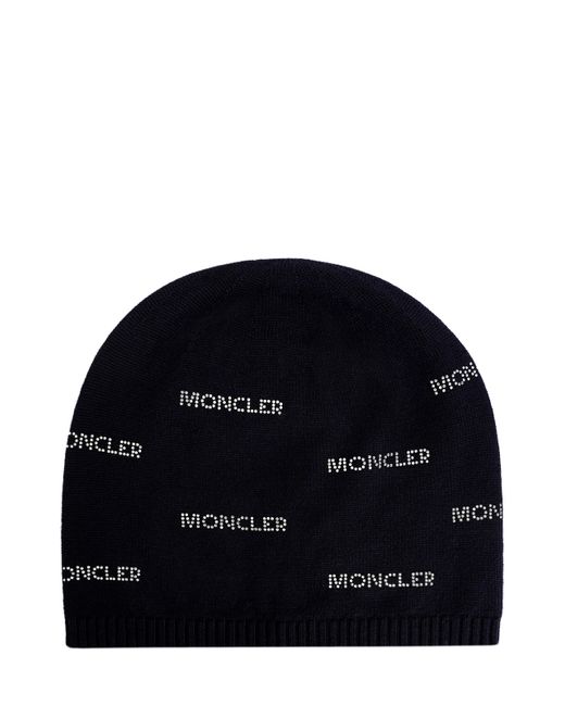 Moncler Шерстяная шапка-бини с декором из мерцающих кристаллов