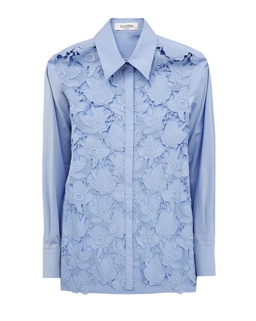 Valentino Удлиненная блуза из поплина с ажурной вышивкой