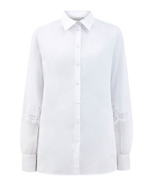 Ermanno Firenze Хлопковая блуза с полупрозрачными вставками из органзы