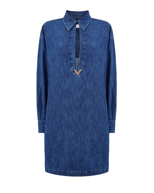 Valentino Платье-рубашка из ткани шамбре с литым логотипом VGOLD