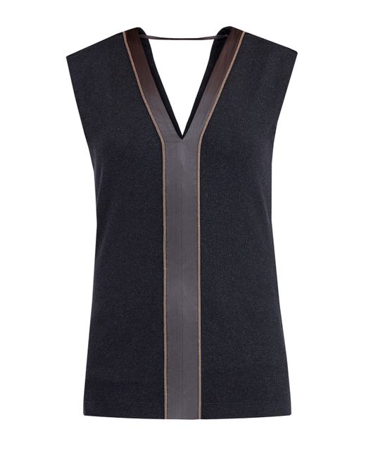 Brunello Cucinelli Базовый топ из хлопка в рубчик с атласной отделкой и цепочкой Мониль
