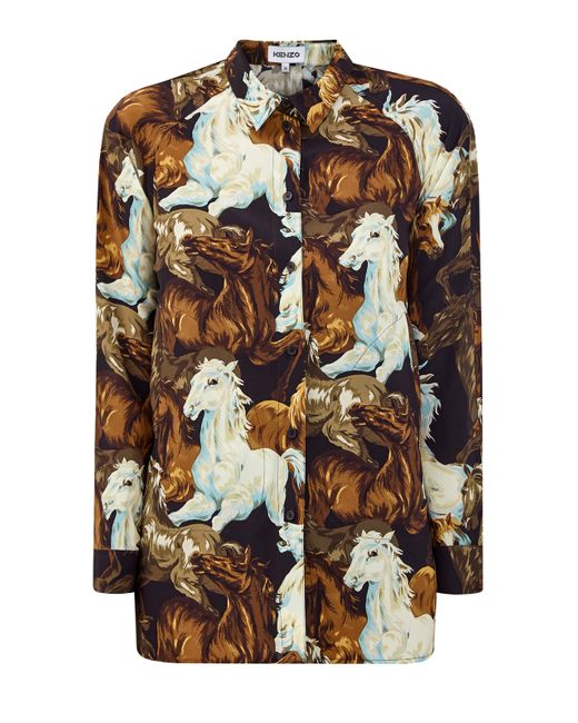 Kenzo Шелковая блуза с архивным принтом Chevaux