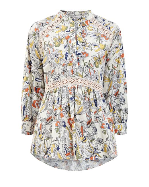 Ermanno Firenze Блуза из дышащего хлопка с ажурным декором и принтом
