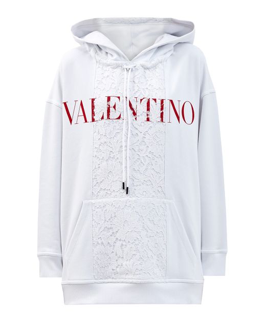Valentino Удлиненное худи из джерси и кружева Heavy Lace