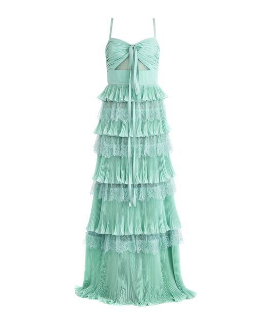 Elie Saab Платье с многослойным подолом из плиссированных полос и кружева