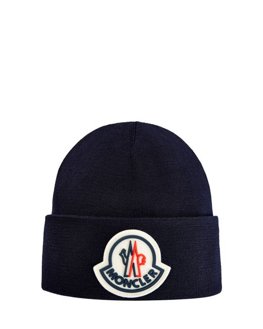 Moncler Шерстяная шапка с отворотом и макро-логотипом из фетра