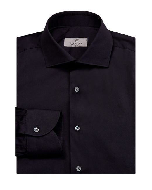 Canali Черная рубашка из гладкого хлопка-stretch