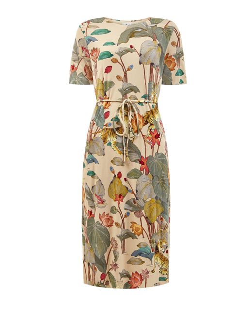 Etro Платье из струящейся вискозы с принтом и тонким поясом