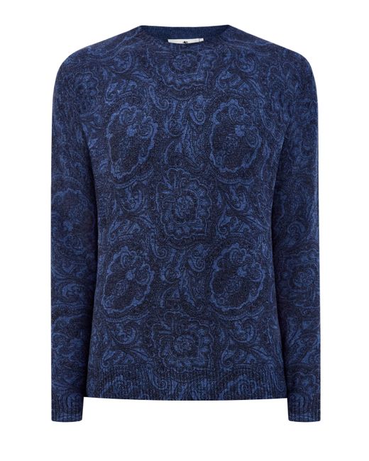 Etro Шерстяной пуловер с узором в синей гамме