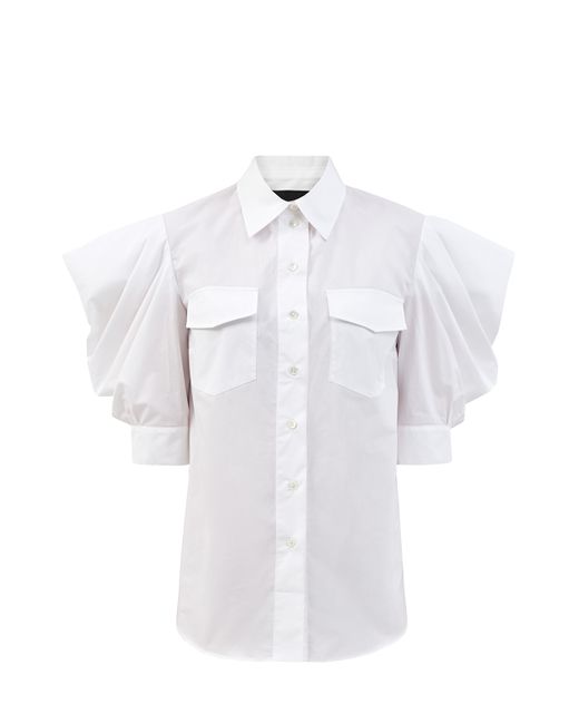Rochas Хлопковая блуза с короткими архитектурными рукавами