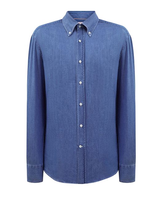 Brunello Cucinelli Рубашка из тонкого денима с воротом button-down