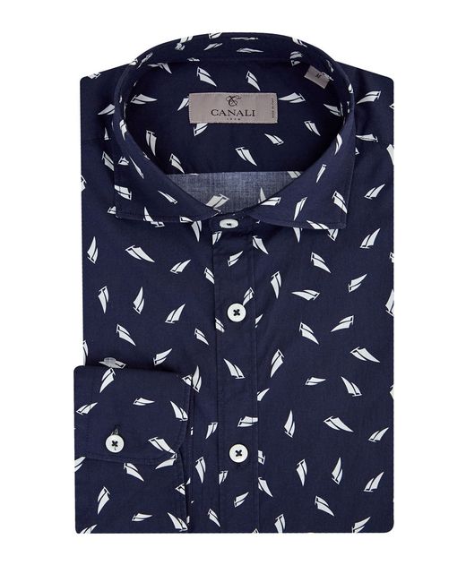 Canali Рубашка из плотного хлопка с контрастным принтом all-over