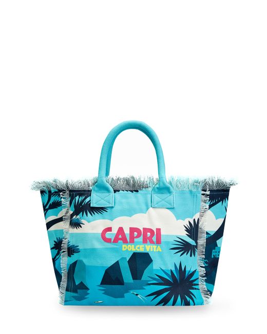 Mc2 Saint Barth Пляжная сумка из хлопка с бахромой и принтом Capri