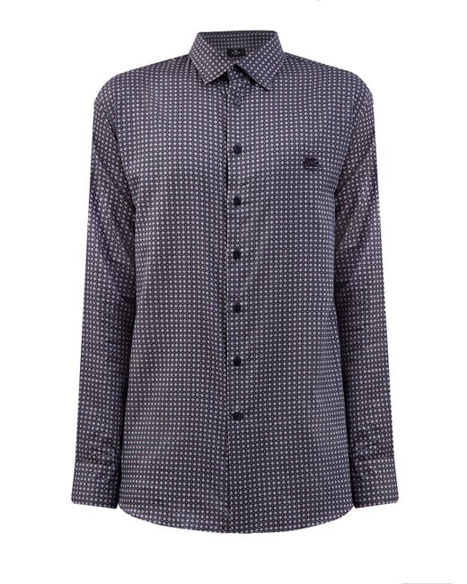 Etro Рубашка из хлопкового поплина с принтом и вышивкой