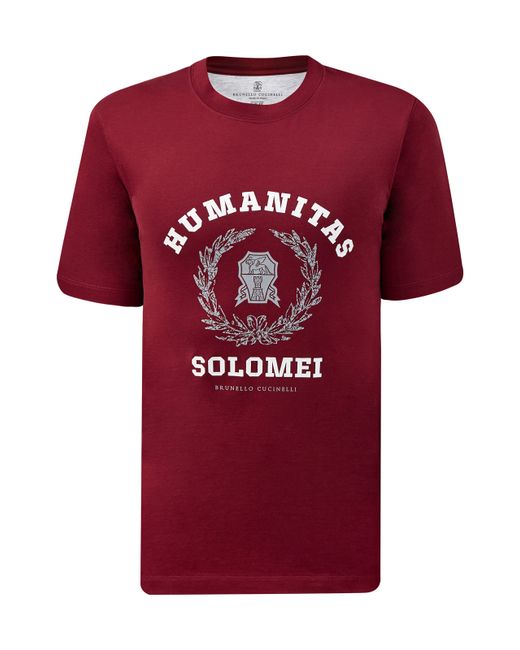 Brunello Cucinelli Хлопковая футболка с принтом Humanitas и логотипом