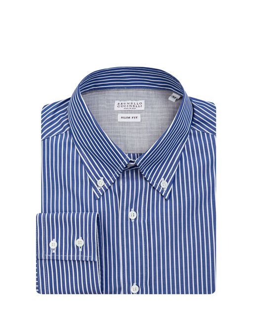 Brunello Cucinelli Хлопковая рубашка в полоску с воротом button-down