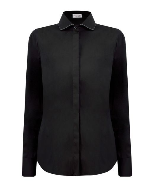Brunello Cucinelli Рубашка из эластичного поплина с ювелирной окантовкой Мониль