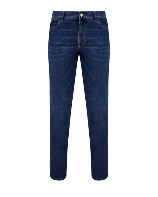 Canali Окрашенные вручную джинсы с нашивкой из зернистой кожи