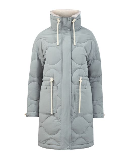 Yves Salomon Пуховое пальто с волнообразной стежкой и отделкой из овчины