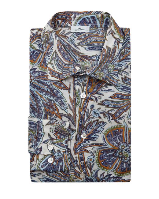 Etro Рубашка из тонкого хлопка с фирменным принтом пейсли
