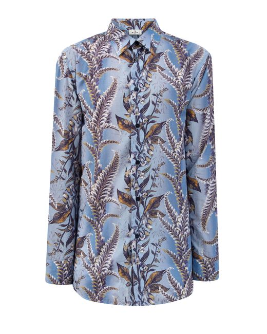 Etro Рубашка из гладкого хлопкового поплина с флористическим принтом