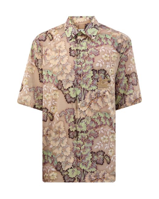 Etro Рубашка из тонкого хлопка с короткими рукавами и принтом