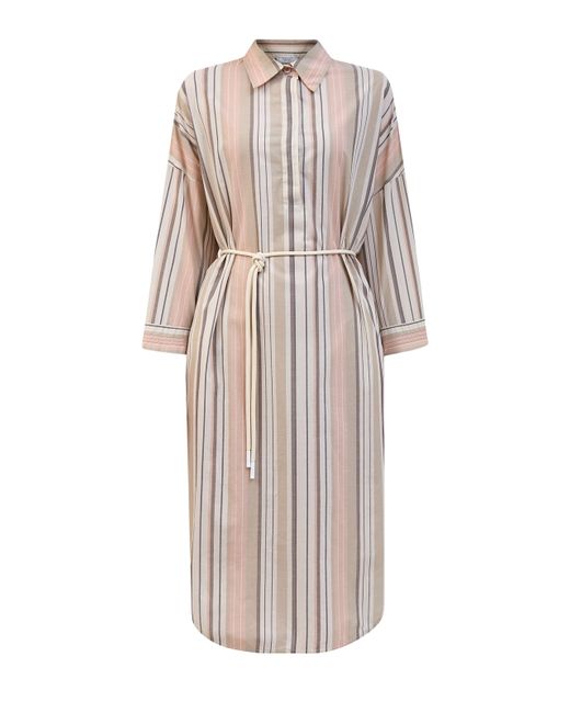 Peserico Хлопковое платье-рубашка в полоску с цепочками и поясом