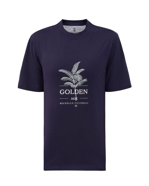 Brunello Cucinelli Хлопковая футболка из гладкого джерси с принтом The Golden Age