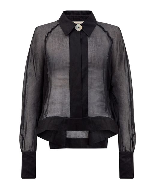 Gentryportofino Полупрозрачная блуза из хлопкового шифона с перламутровой пуговицей