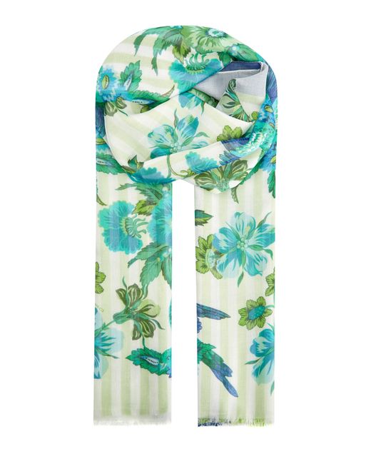 Etro Легкий шарф из модала с флористическим принтом и бахромой