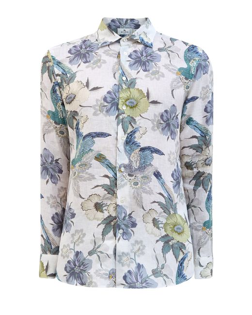 Etro Свободная рубашка из льняной ткани с флористическим принтом