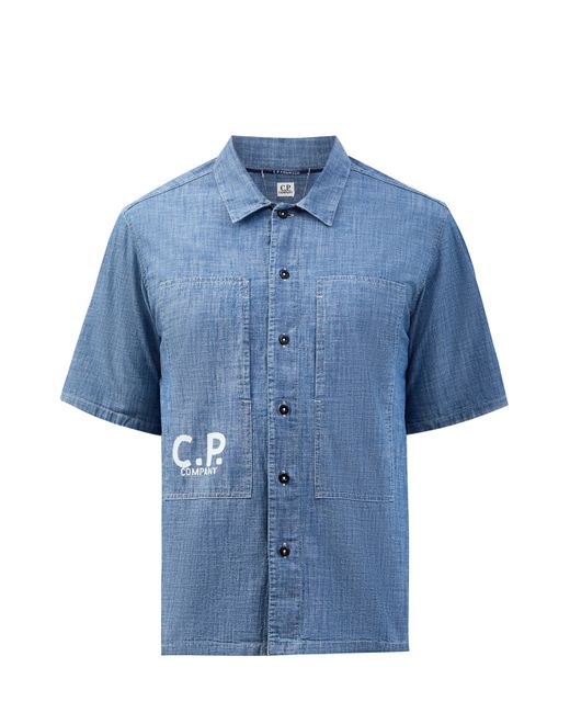 C.P. Company Рубашка из тонкого хлопкового денима Chambray с принтом