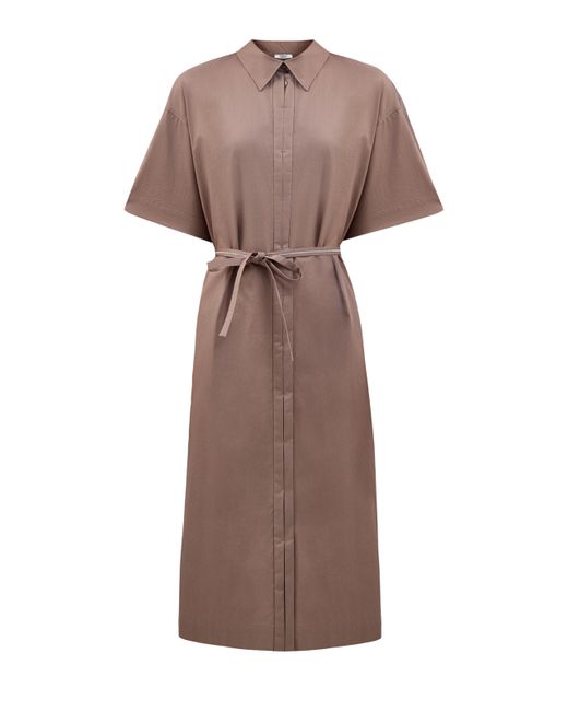 Peserico Платье-рубашка из гладкого поплина с мерцающим поясом в тон