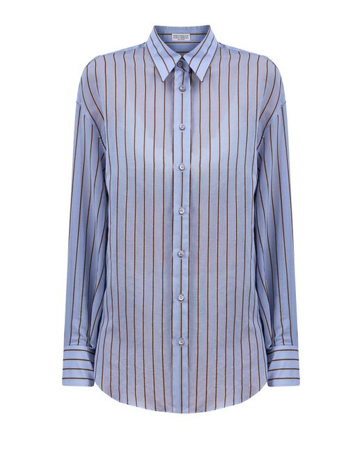 Brunello Cucinelli Рубашка Sparkling Stripe из тонкого поплина с цепочкой Мониль