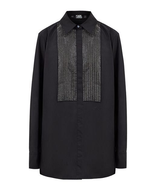 Karl Lagerfeld Удлиненная рубашка из поплина с мерцающими стразами и вышивкой
