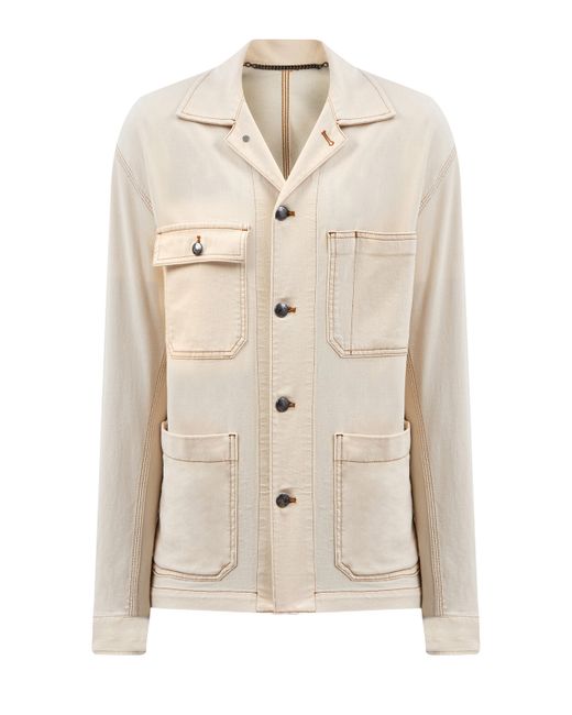 Canali Куртка из хлопка и льна с накладными карманами прострочкой