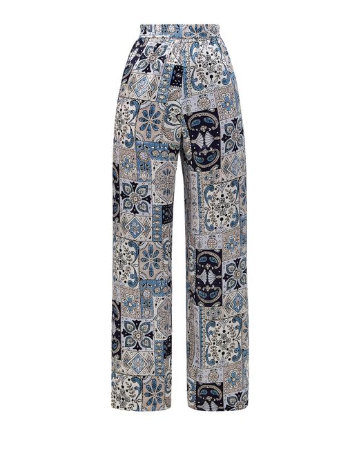 Eleventy Шелковые брюки-палаццо с орнаментом и эластичным поясом