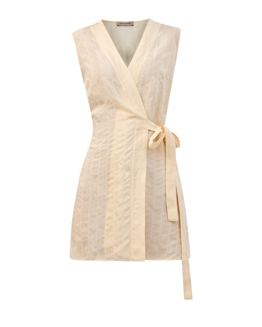 Gentryportofino Легкая блуза без рукавов с фактурной прострочкой и поясом-лентой