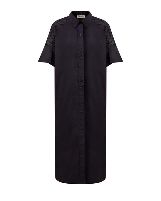 Gentryportofino Хлопковое платье-рубашка с полупрозрачной узорной вставкой