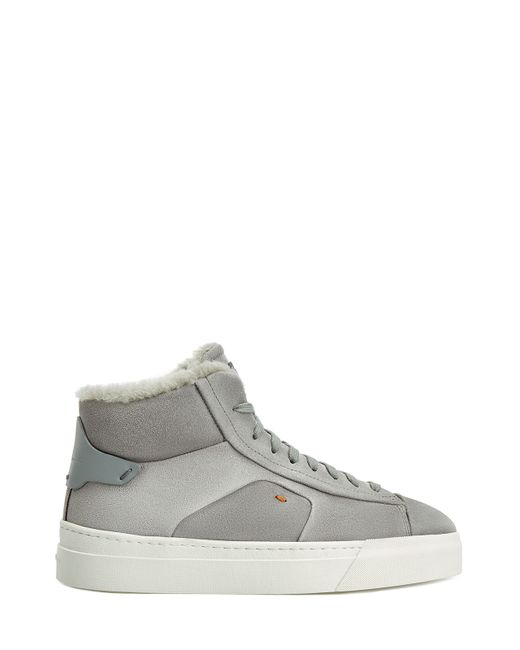 Santoni Замшевые кеды ручной работы с отделкой из меха кролика