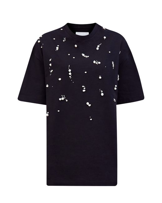 Jil Sander Хлопковая футболка-oversize с жемчужными бусинами