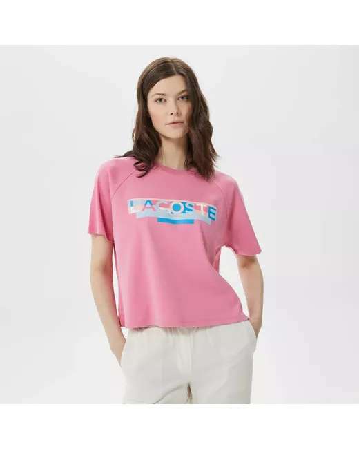 Lacoste футболка Loose fit с круглым вырезом и принтом