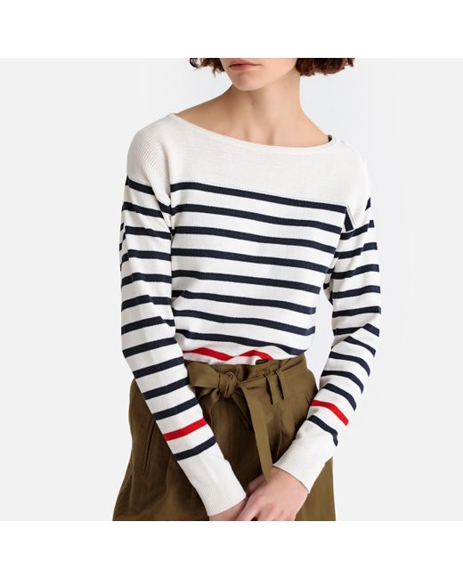 La Redoute Collections Пуловер в полоску морском стиле с круглым вырезом и длинными