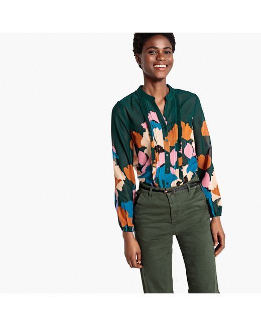 La Redoute Collections Рубашка с воротником-стойкой цветочным принтом и небольшими воланами
