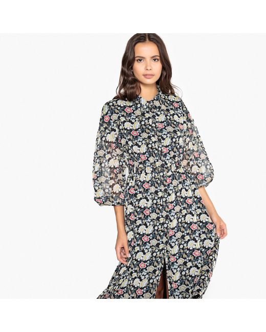 La Redoute Collections Платье миди с цветочным принтом рубашечным воротником приталенного покроя
