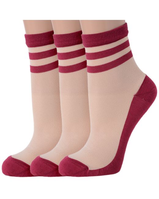 Lorenzline Комплект носков женских 3-Д130 бордовых бежевых