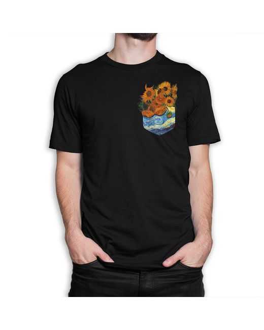 Dream Shirts Футболка Ван Гог Подсолнухи в Кармашке черная