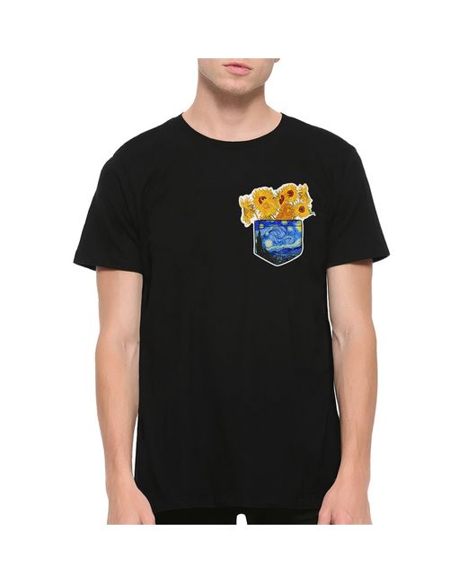 Dream Shirts Футболка Подсолнухи в Кармашке Ван Гог черная
